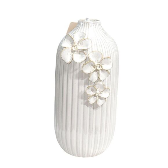 Flora Bunda Handcrafted By Artisans Ceramic Vase With Floral Appliqued 9.5" Tall - Picture 10 of 13